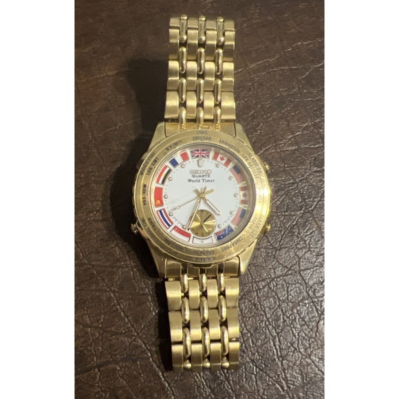 Seiko Other - SEIKO Quartz World Timer Men's Watch 8V22-7008 Vintage 1980S. New Battery Works